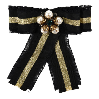 Gucci Ribbon Bow Pearl Brooch Black Gold 1 of 3