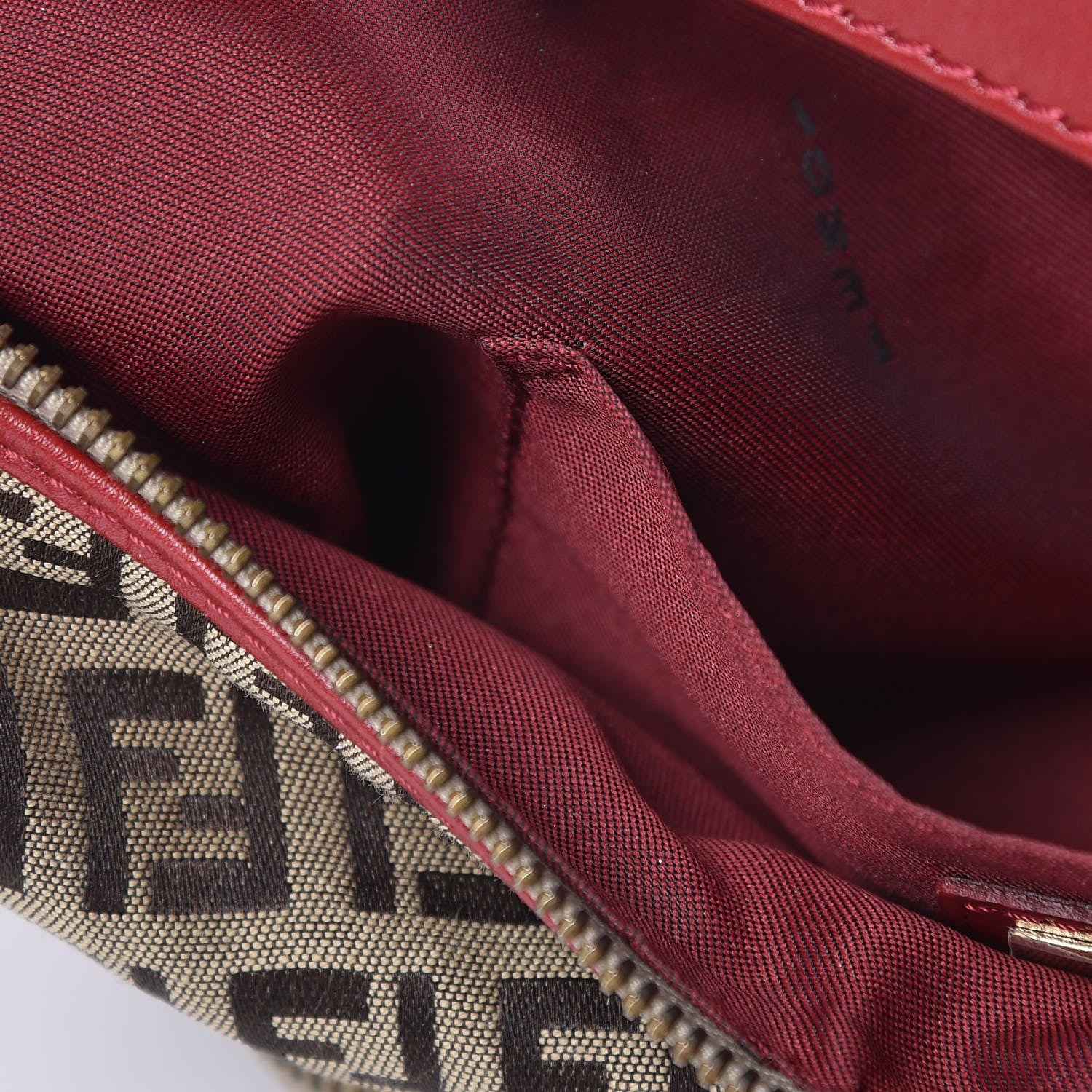 Fendi Zucchino Cuoio Chef Pocket Shoulder Bag Mogano Panna Rosso 9 of 11