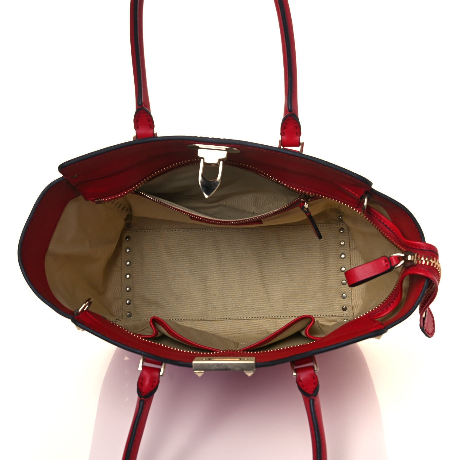 Valentino Garavani Vitello Rockstud Double Handle Tote Red 5 of 16