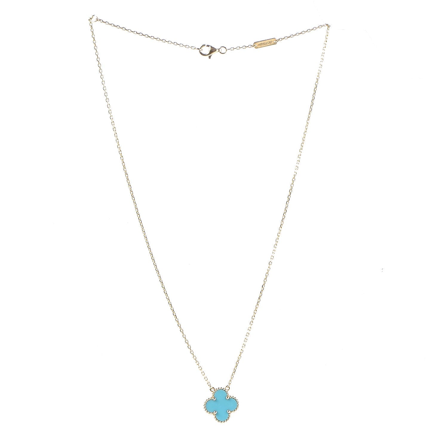 Van Cleef & Arpels 18K Yellow Gold Turquoise Vintage Alhambra Pendant Necklace 3 of 7