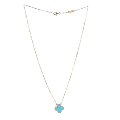 Van Cleef & Arpels 18K Yellow Gold Turquoise Vintage Alhambra Pendant Necklace 3 of 7