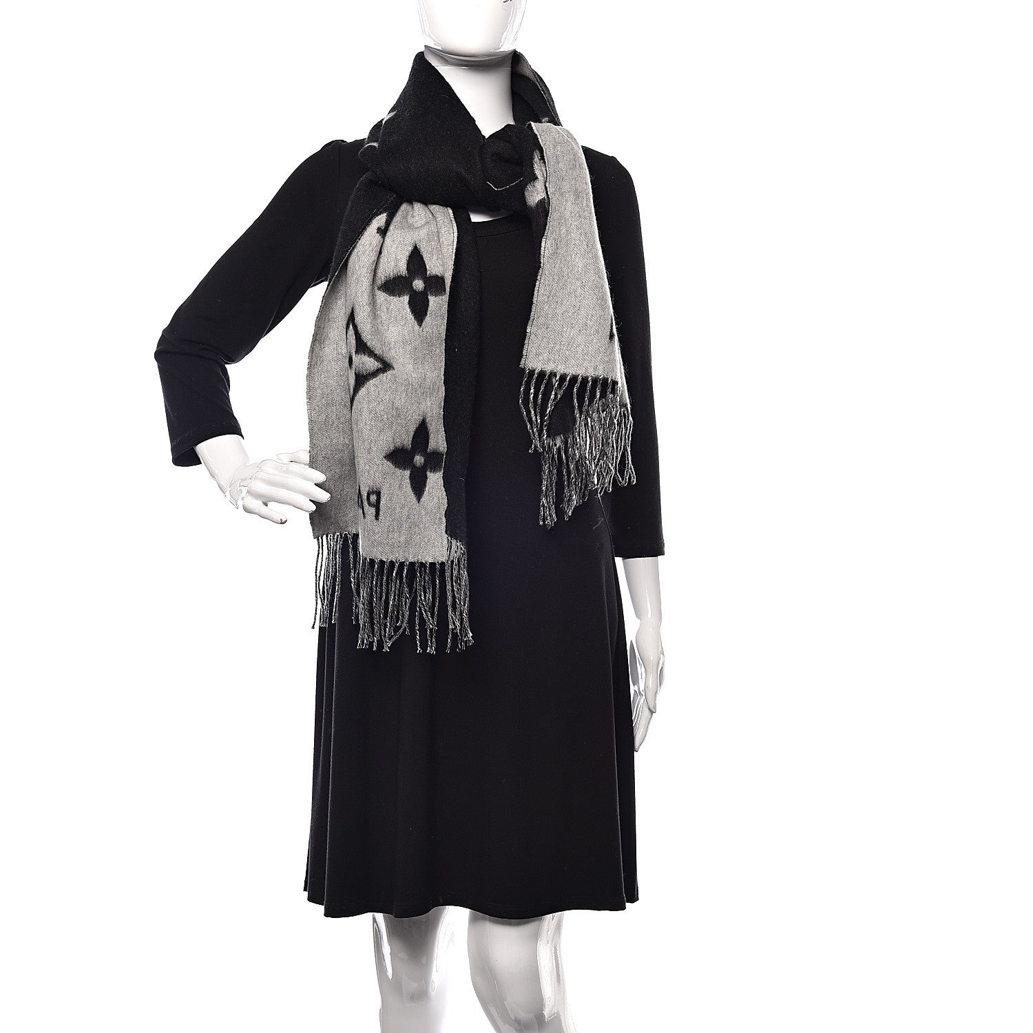 Louis Vuitton Cashmere Monogram Reykjavik Scarf Black 2 of 4