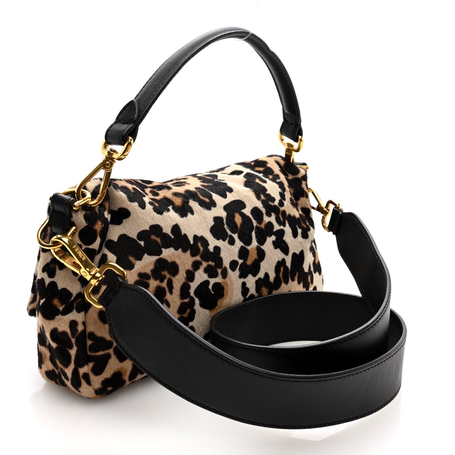 Fendi Vitello Pelo Seta Paisley Leopard Print Baguette Cammello Beige Black 3 of 9