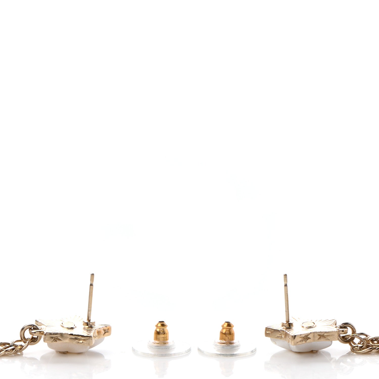 Chanel Crystal Pearl Resin CC Star Dangle Earrings Gold 3 of 4