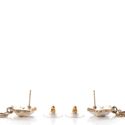Chanel Crystal Pearl Resin CC Star Dangle Earrings Gold 3 of 4