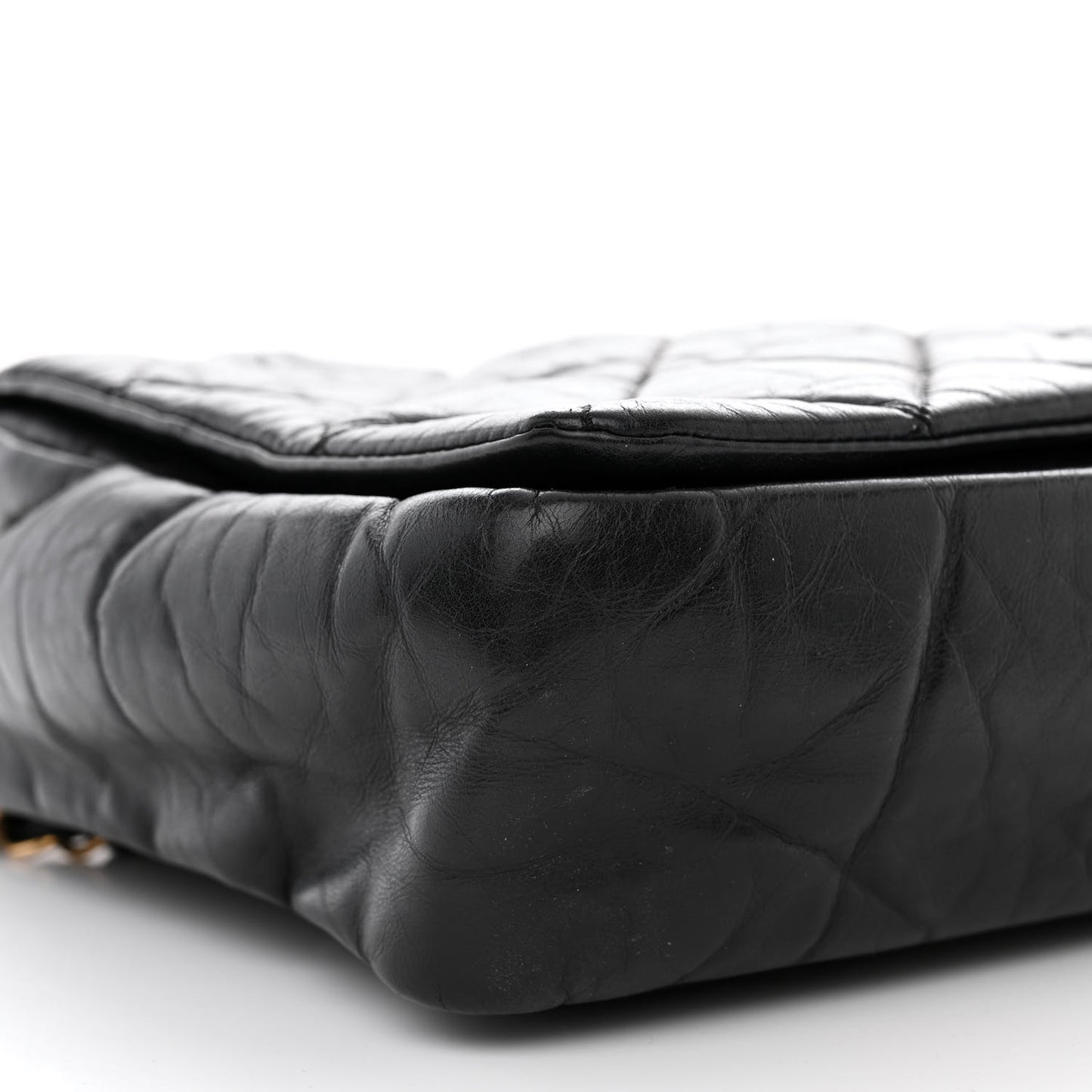 Aged Calfskin Quilted Medium Pondichery Flap Black