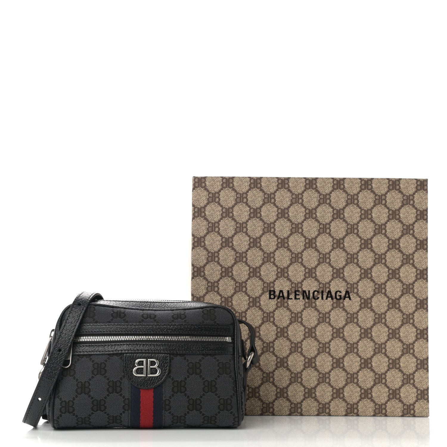 Gucci X BALENCIAGA BB Monogram Web Mini Ophidia Shoulder Bag Black 11 of 11