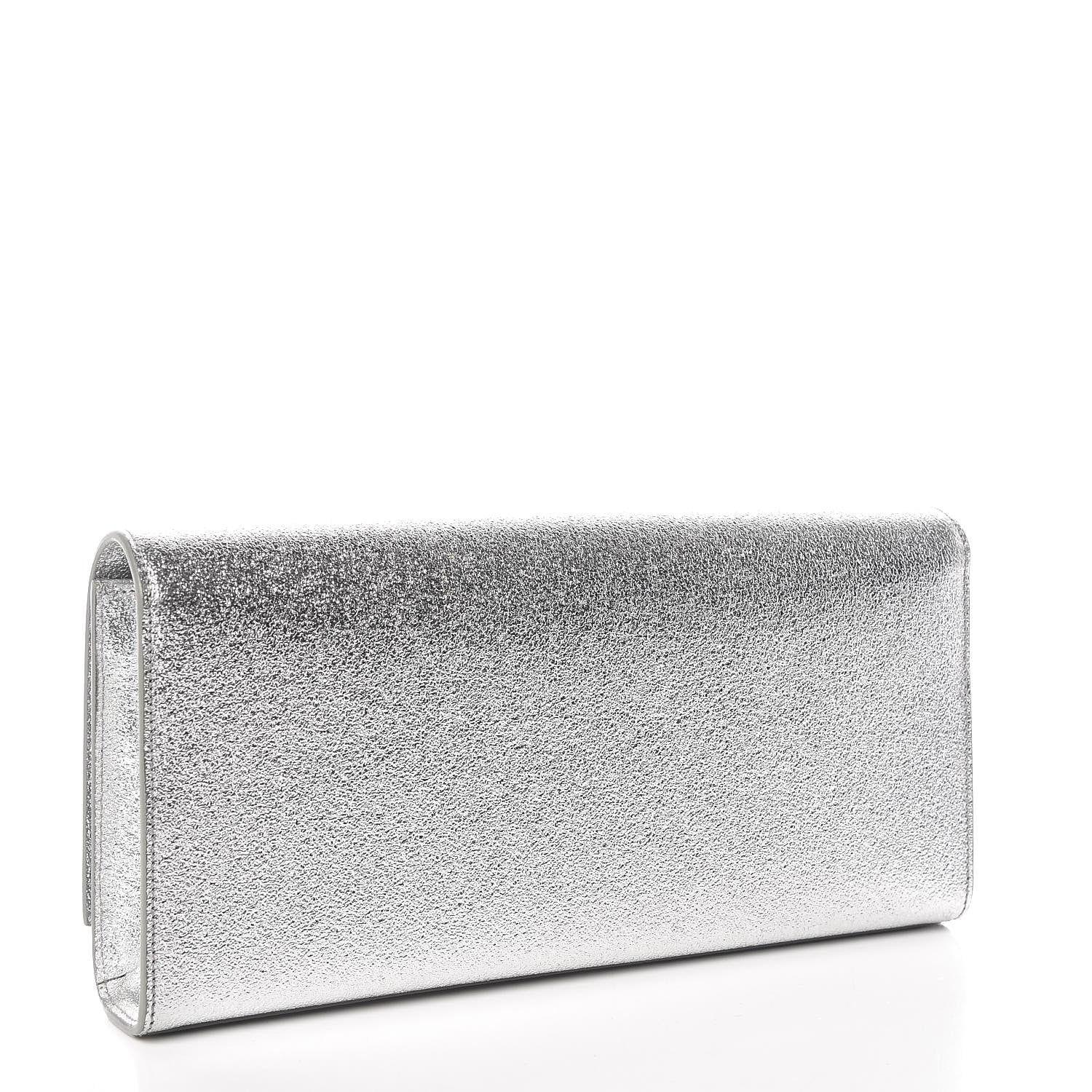 Saint Laurent Textured Metallic Calfskin Classic Monogram Cassandre Clutch Silver 3 of 9