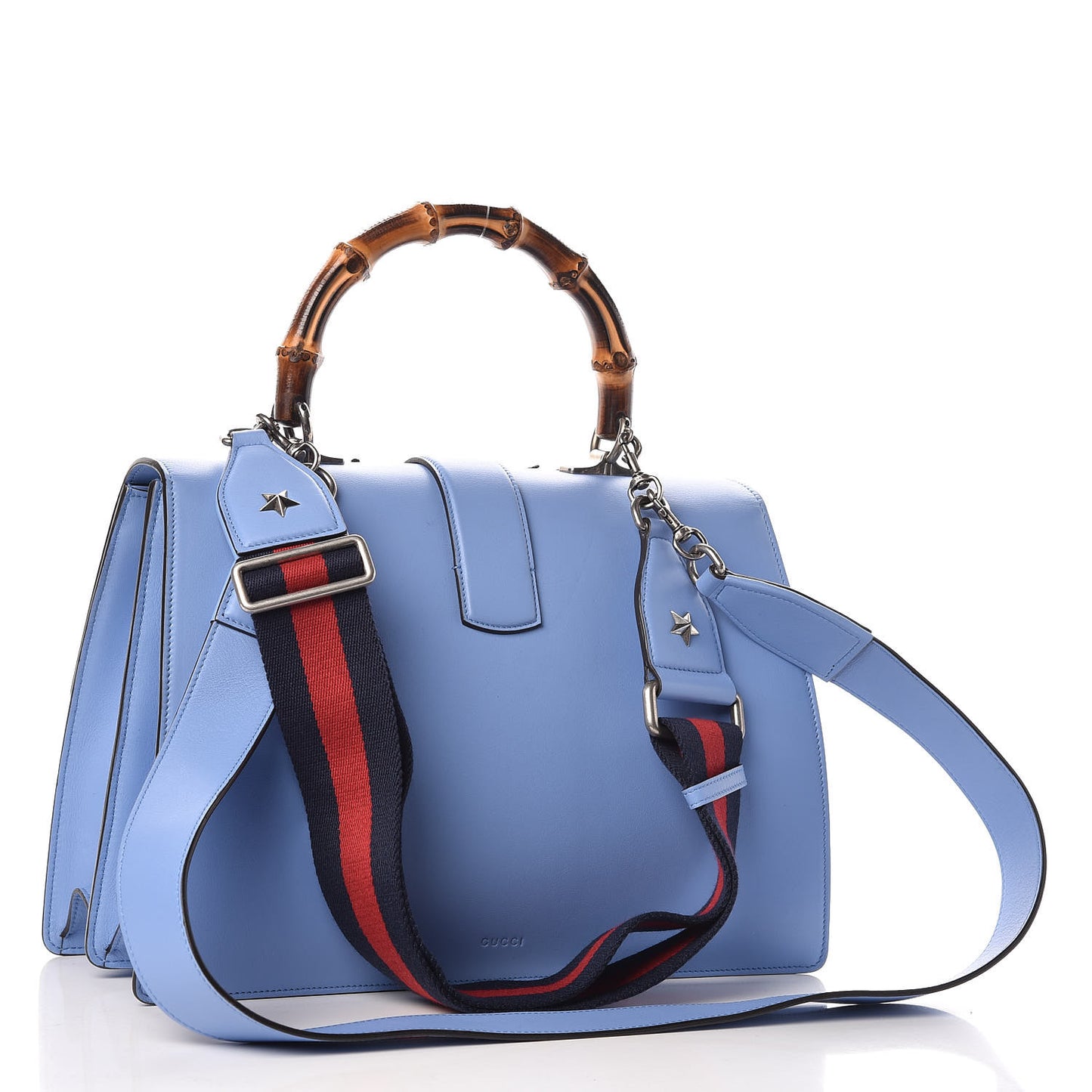 Moon Calfskin Crystal Web Embroidered Large Dionysus Bamboo Top Handle Bag Clear Sky Blue Multicolor