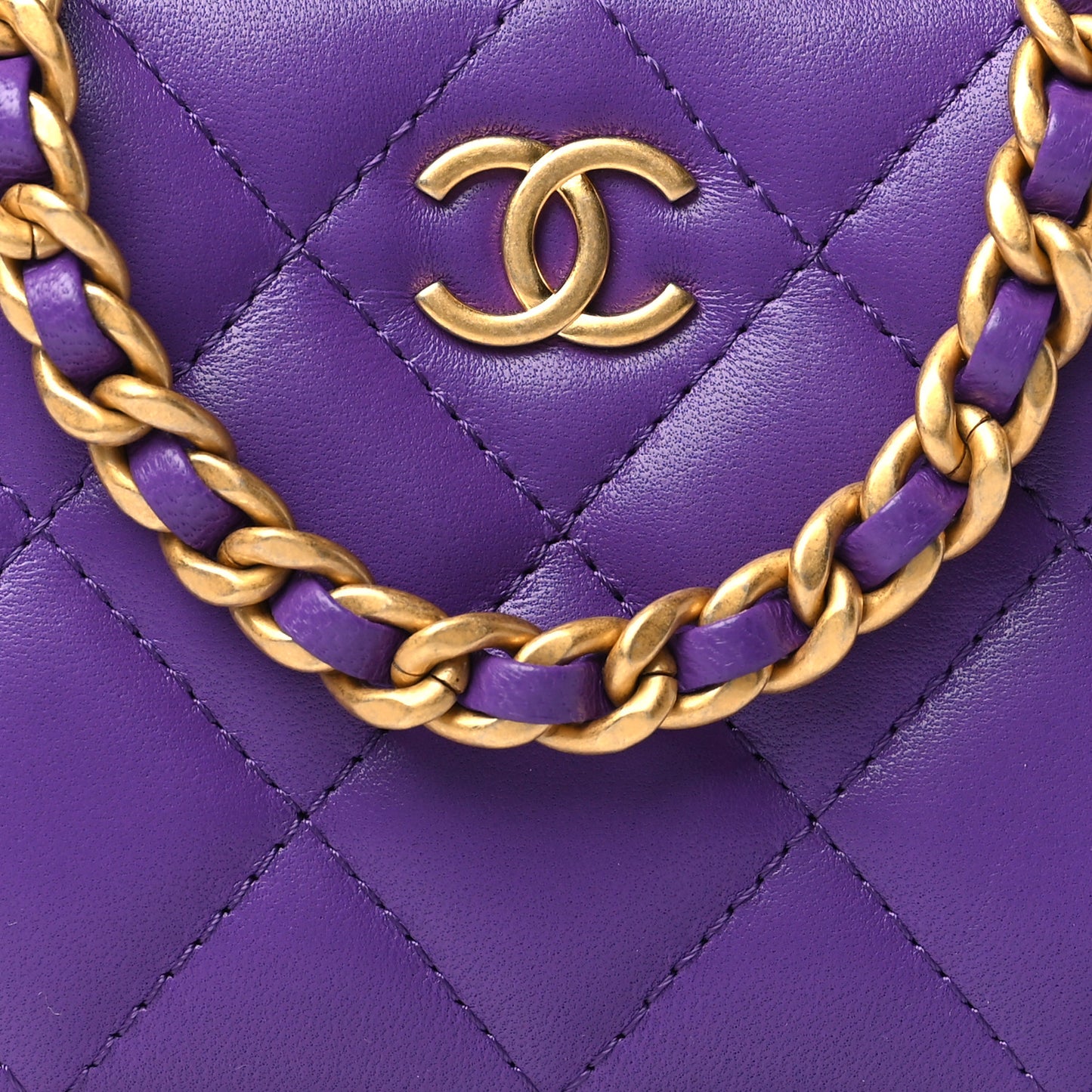 Lambskin Quilted Top Handle Mini Vanity Case Purple