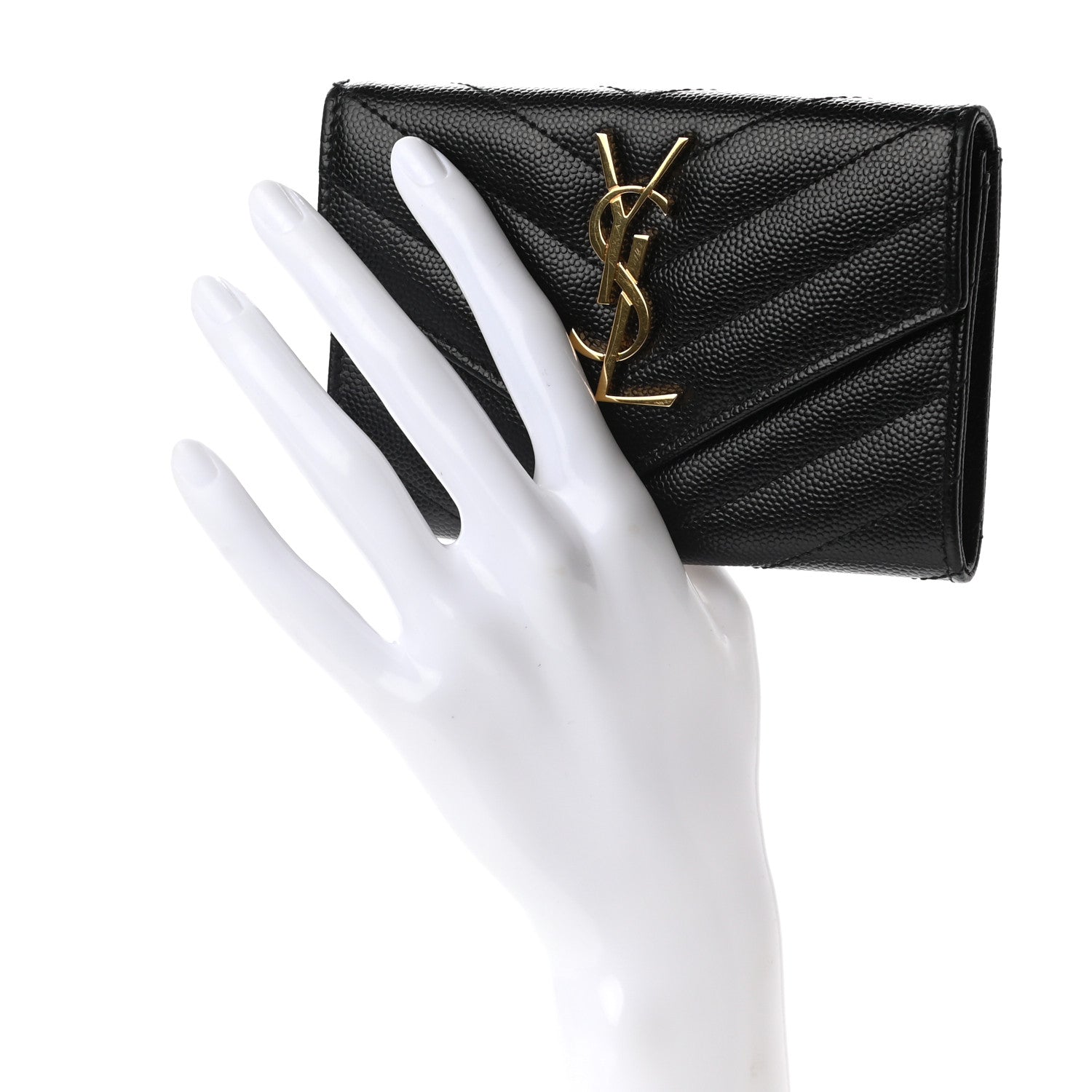 Saint Laurent Grain De Poudre Matelasse Chevron Small Monogram Envelope Wallet Black 2 of 6