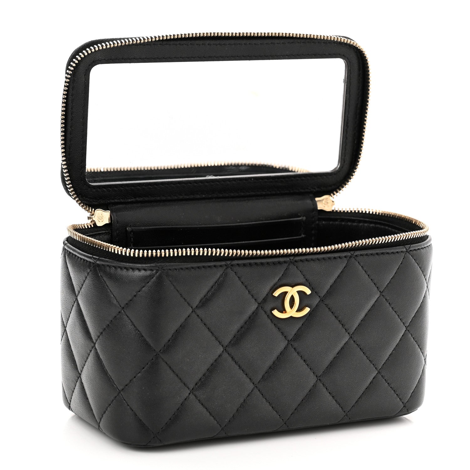 Chanel Lambskin Quilted Metal Small Top Handle Vanity Case With Chain Black 5 of 12
