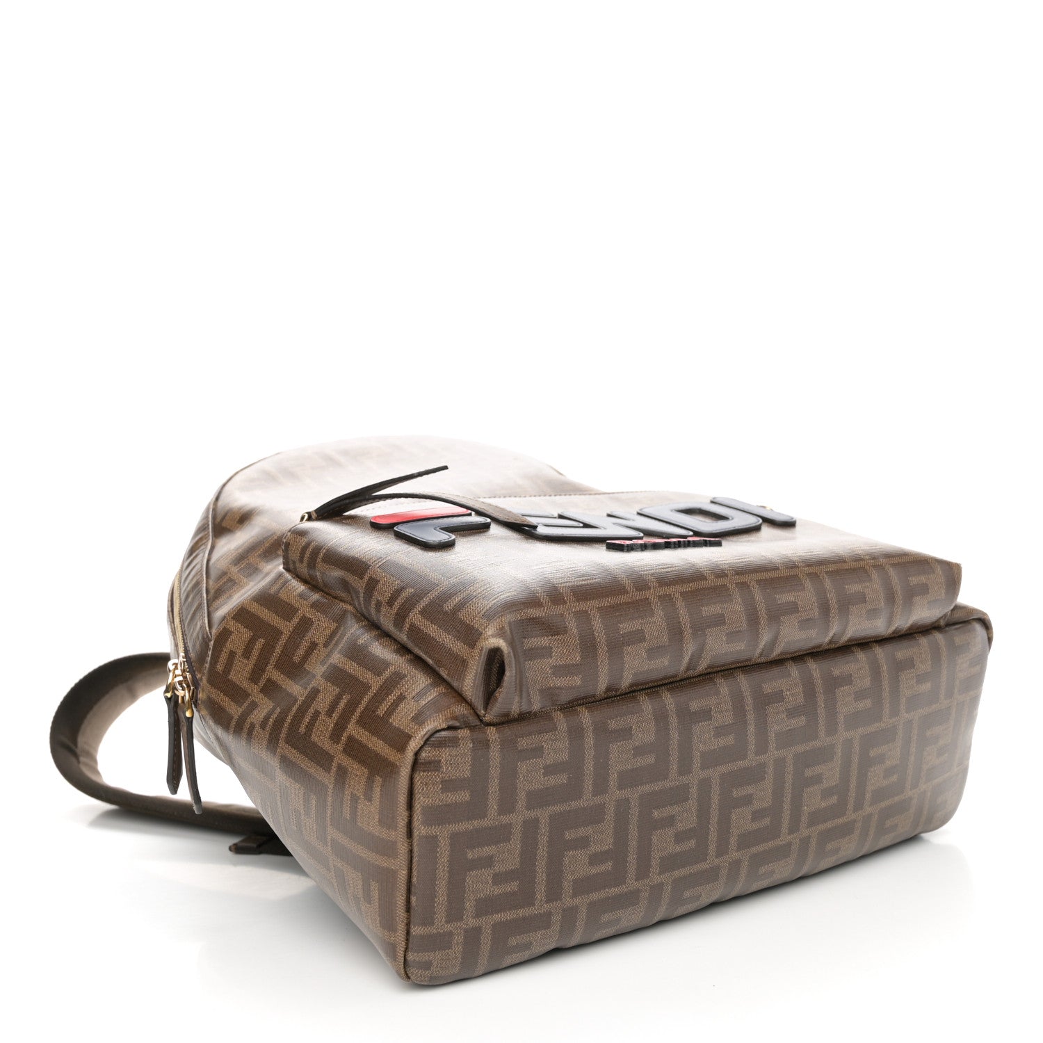 Fendi X FILA Glazed Fabric Vitello Century FF 1974 Mania Pouch Pocket Backpack Mogano Panna Blueberry 4 of 11