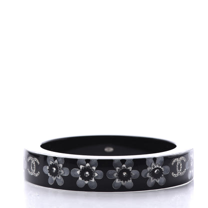 Chanel Resin Crystal CC Floral Bangle Bracelet Black 3 of 8