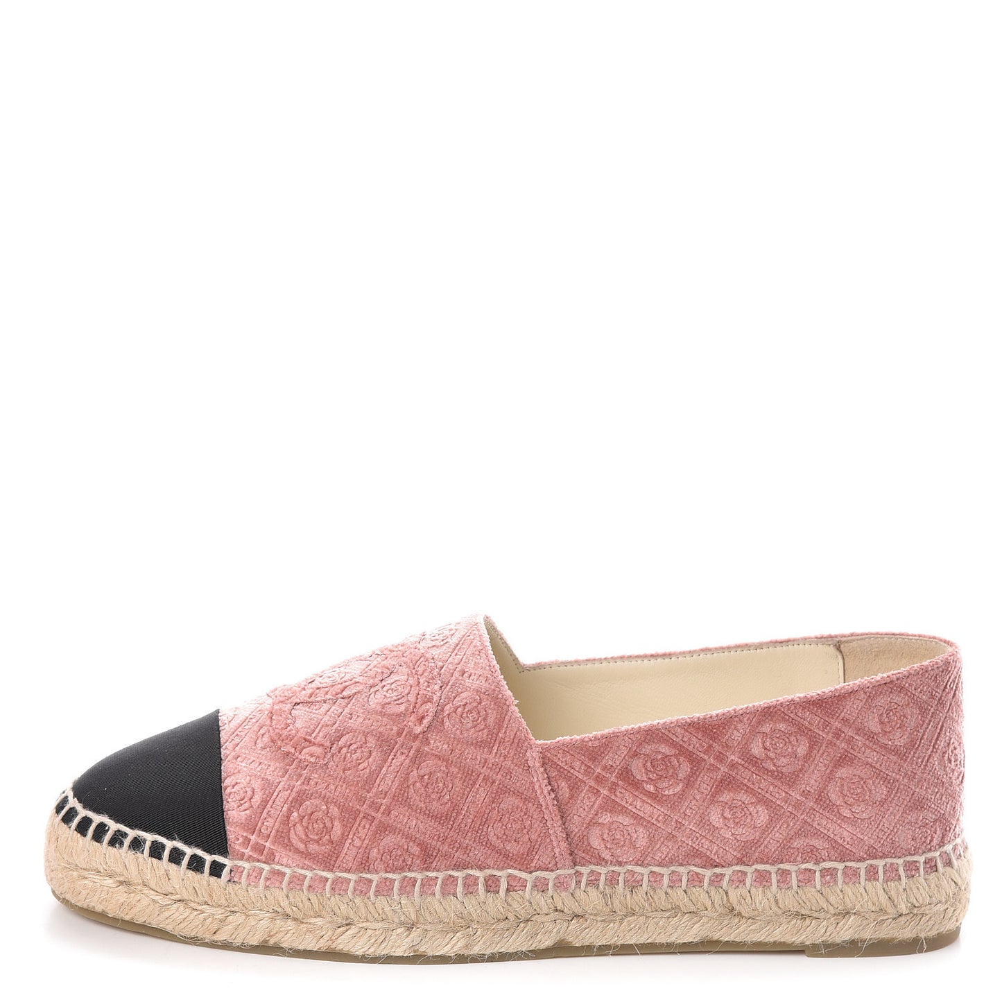 Velvet Grosgrain Quilted Camellia CC Espadrilles 40 Pink Black