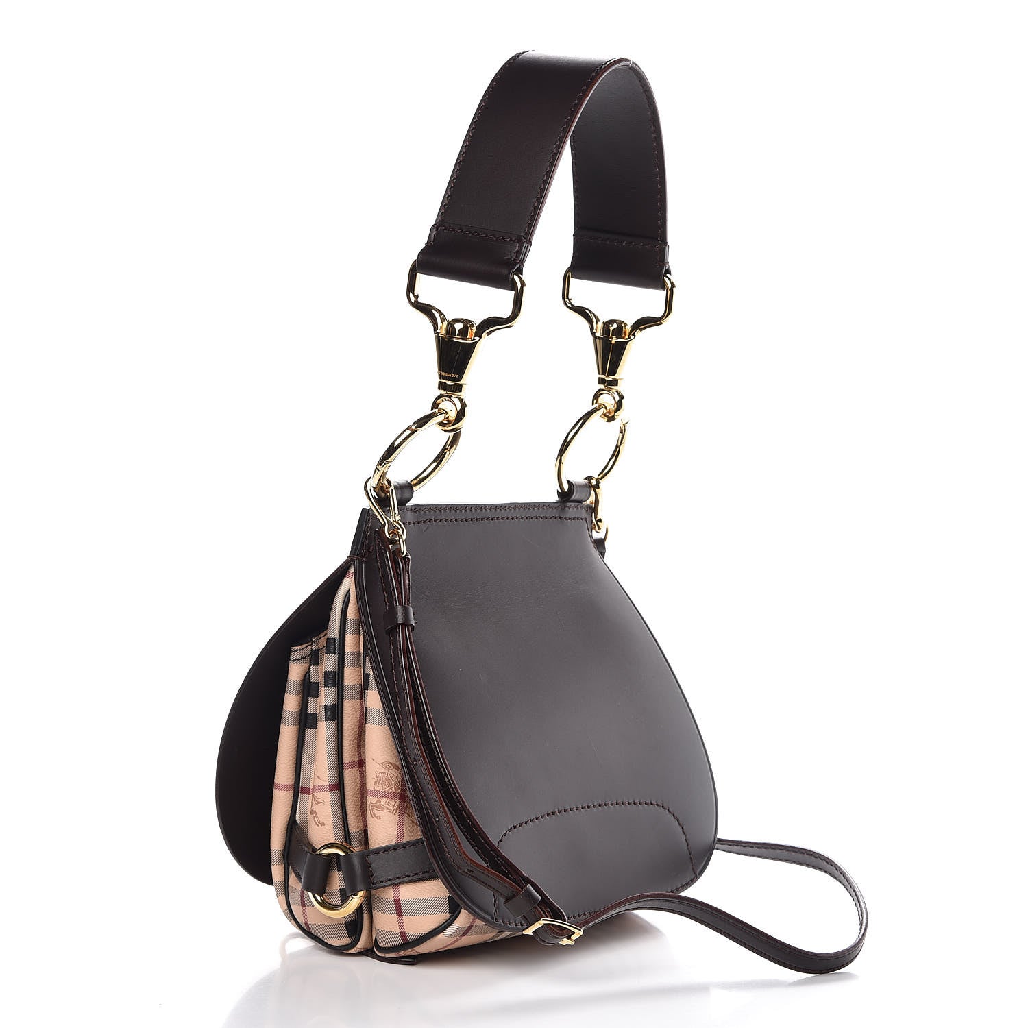 Burberry Haymarket Check Large Bridle Saddle Bag Dark Clove Brown 4 of 10