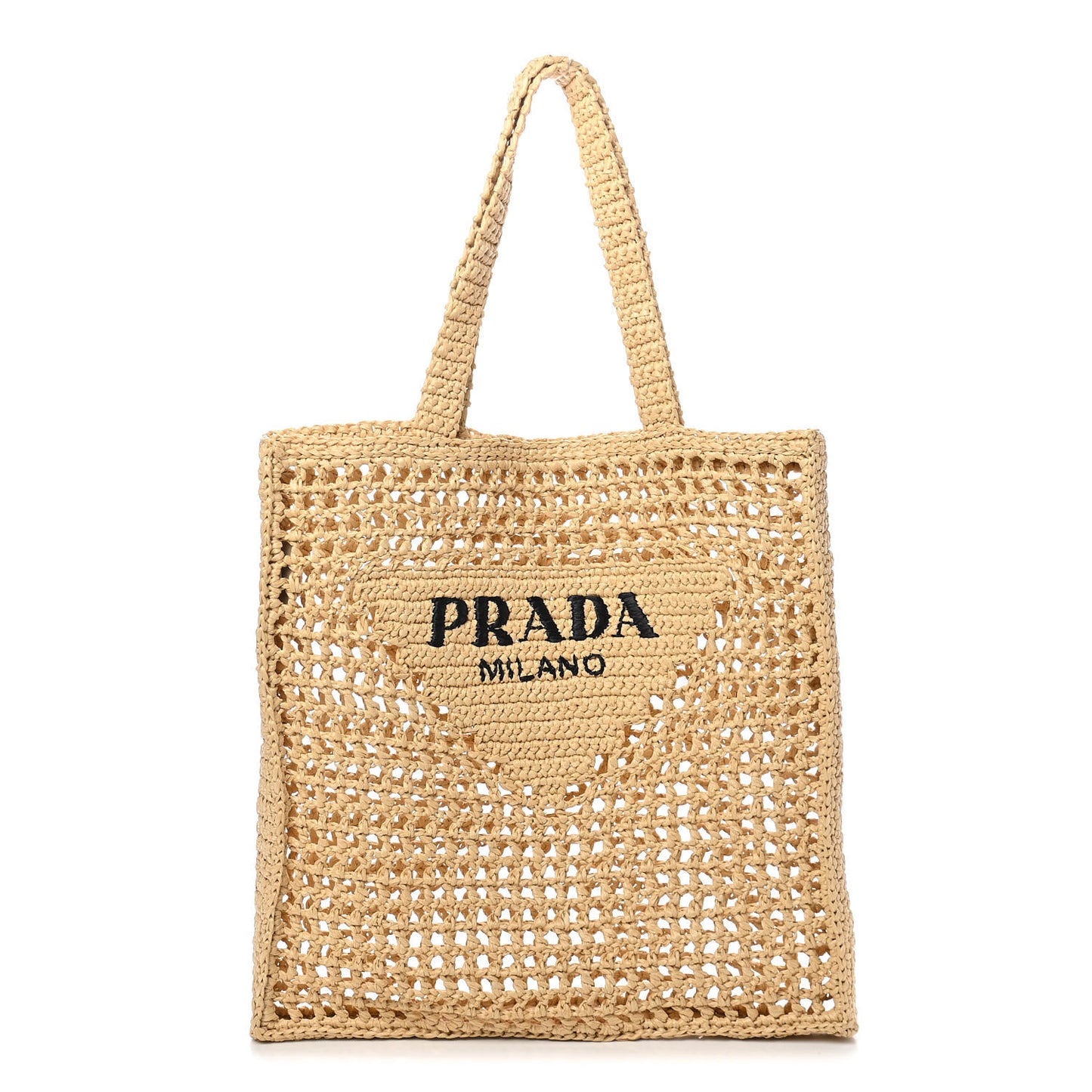 Yarn Raffia Effect Crochet Logo Embroidered Tote Bag Naturale