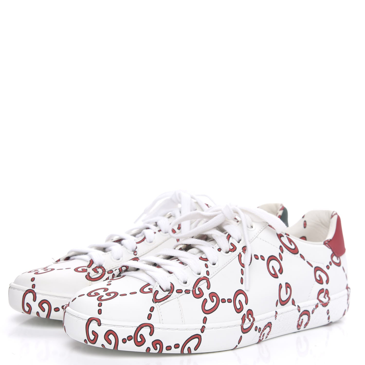 Gucci Calfskin GucciGhost Print Womens Ace Sneakers 39 White Hibiscus Red 3 of 10
