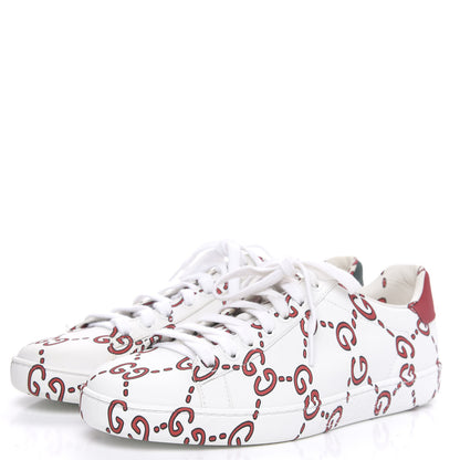 Gucci Calfskin GucciGhost Print Womens Ace Sneakers 39 White Hibiscus Red 3 of 10