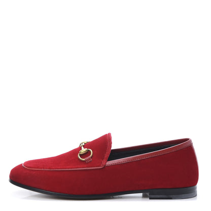 Gucci Velvet Horsebit Womens Jordaan Loafers 35 Hibiscus Red 1 of 9