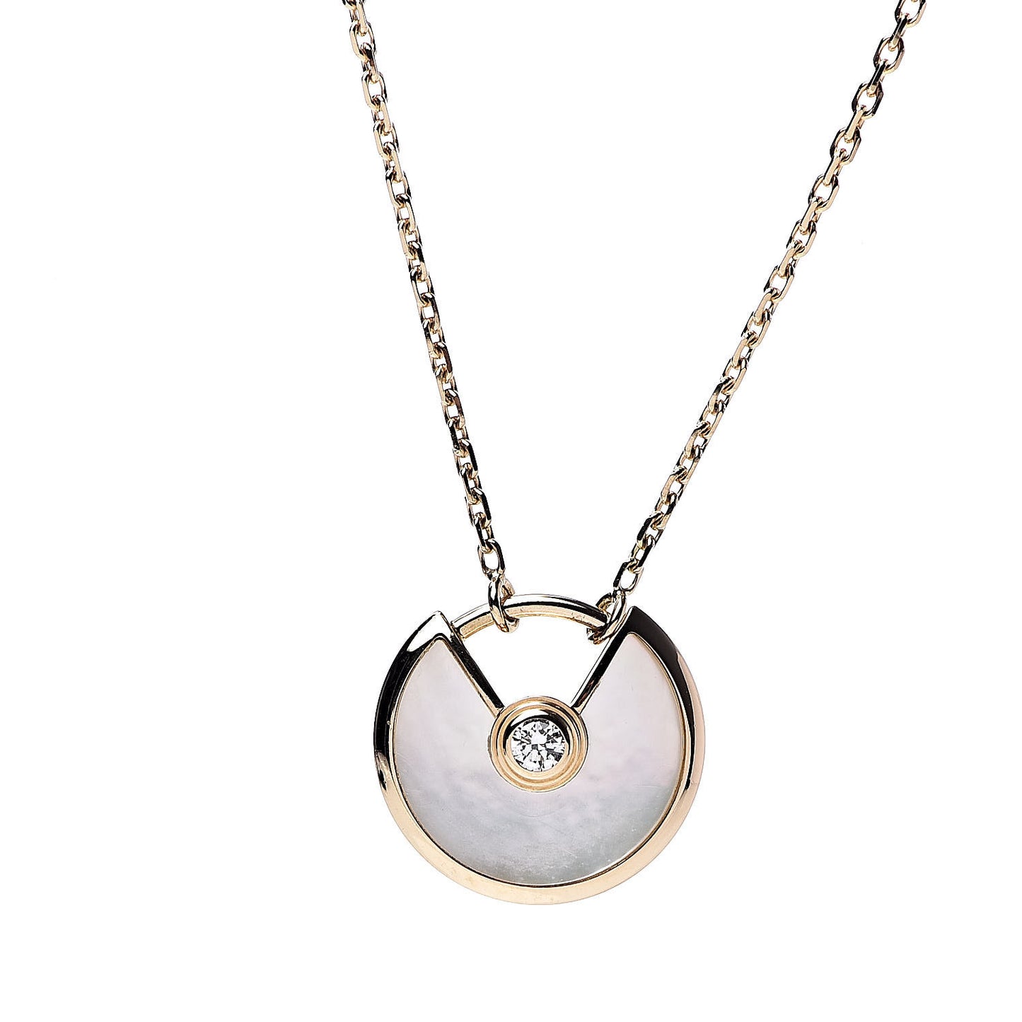 18K Yellow Gold Diamond Mother of Pearl XS Amulette de Cartier Pendant Necklace