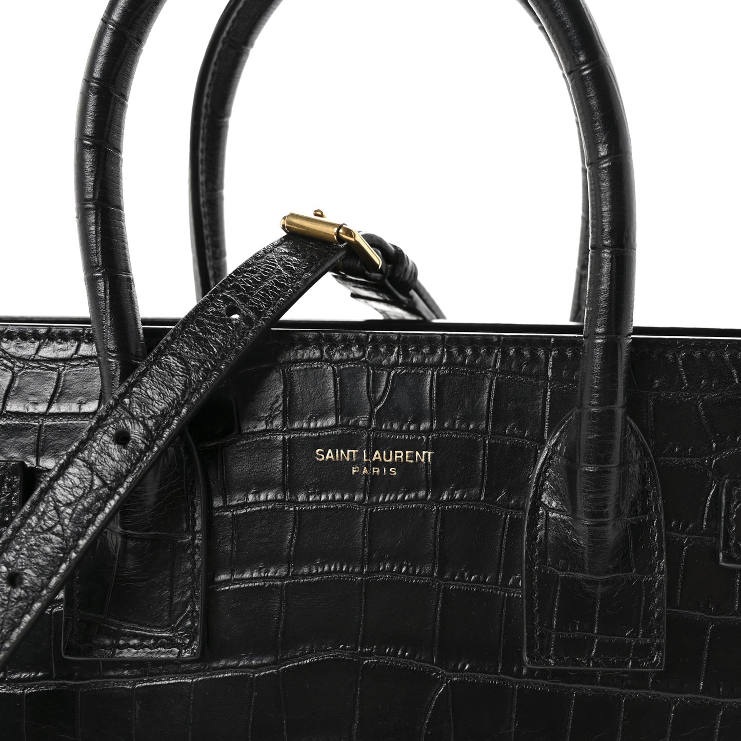Calfskin Crocodile Embossed Baby Sac De Jour Black