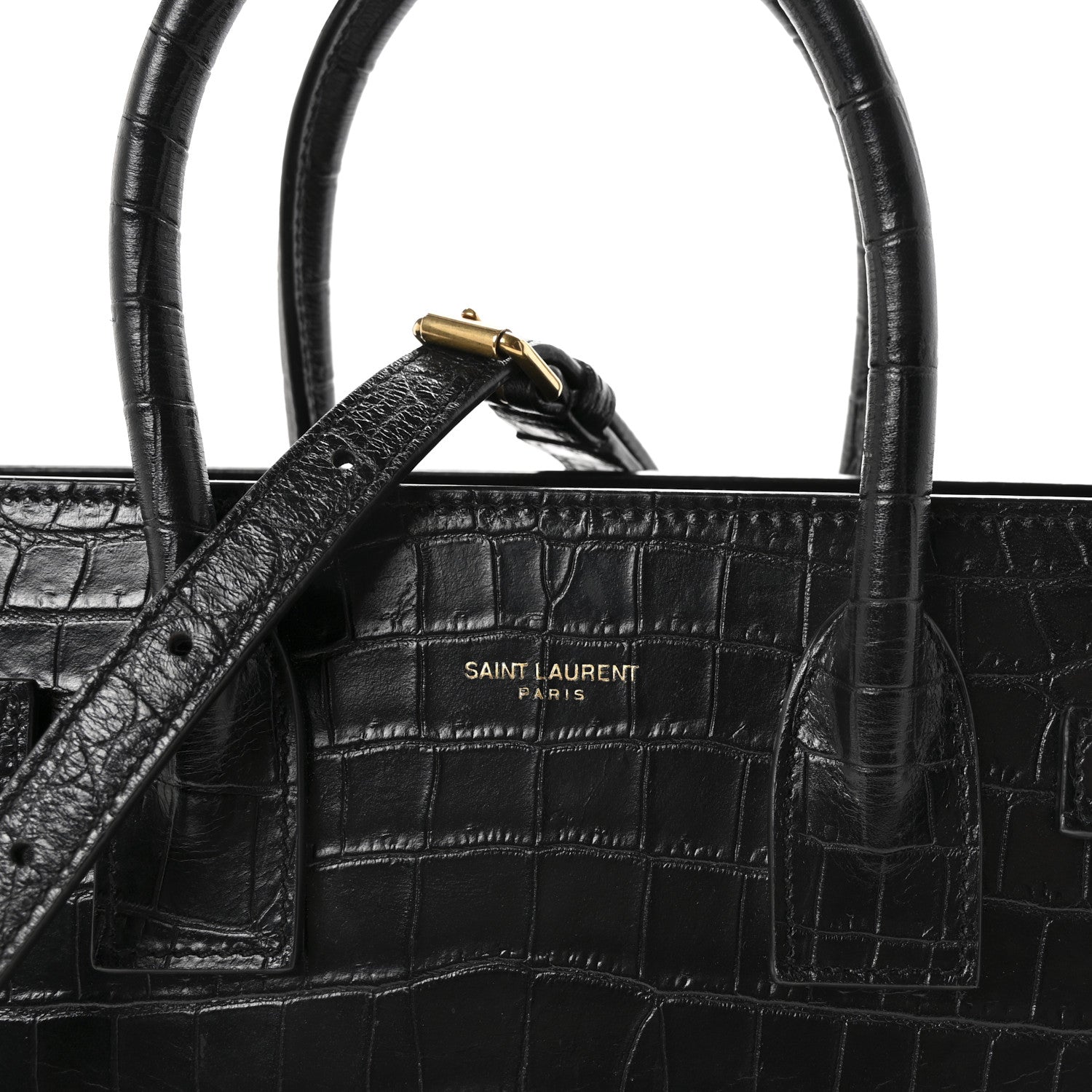 Saint Laurent Calfskin Crocodile Embossed Baby Sac De Jour Black 7 of 9