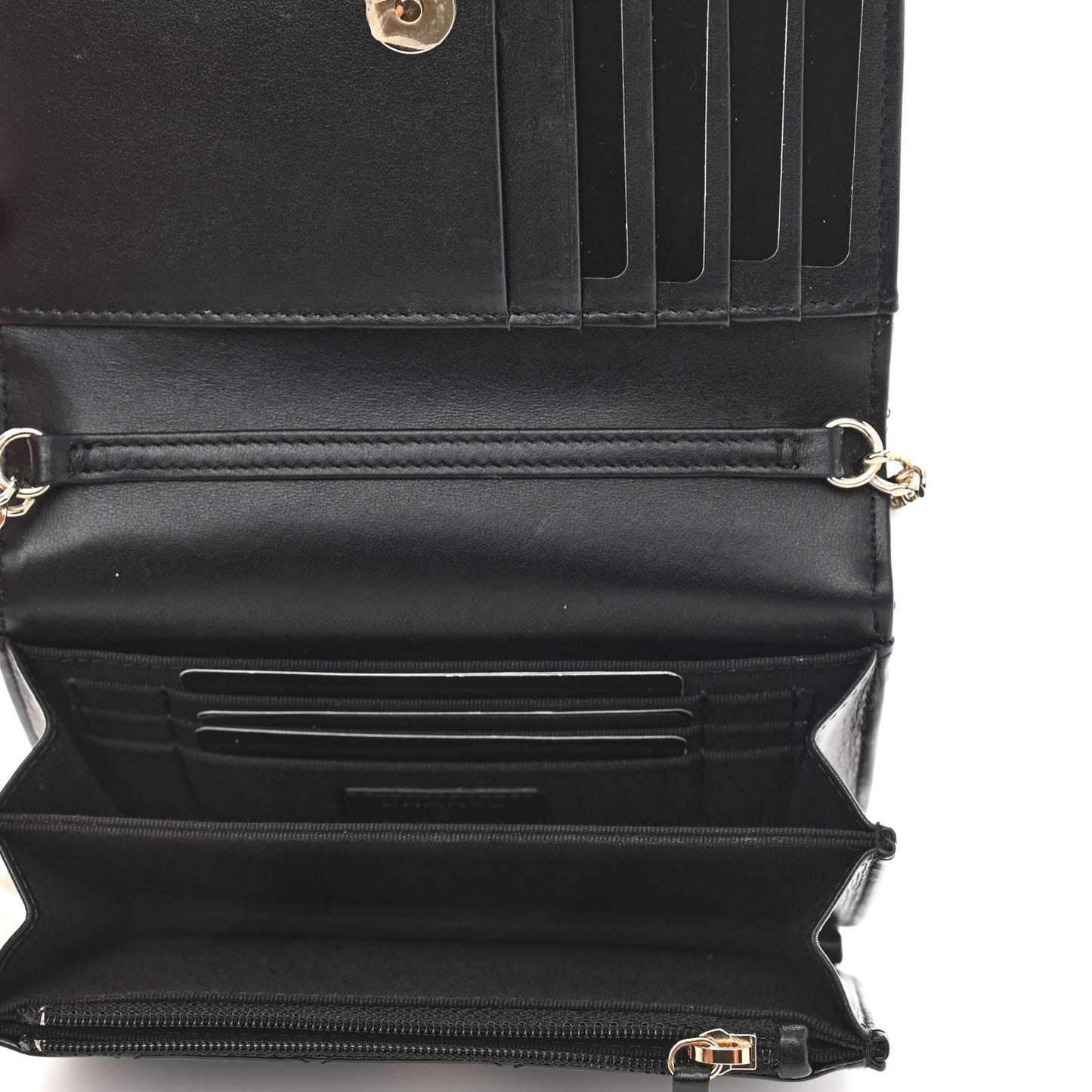 Calfskin Quilted Mini Maxi Pearls Wallet On Chain WOC Black