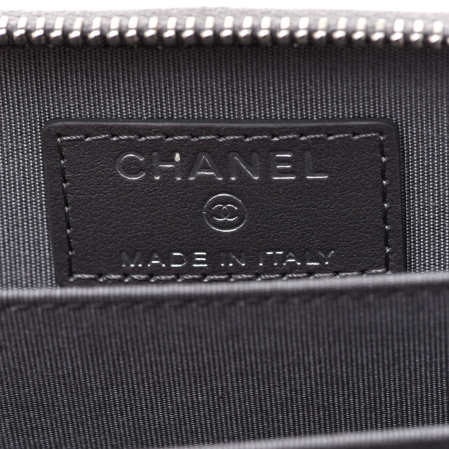 Metallic Calfskin Camellia Embossed Zip Coin Purse Grey