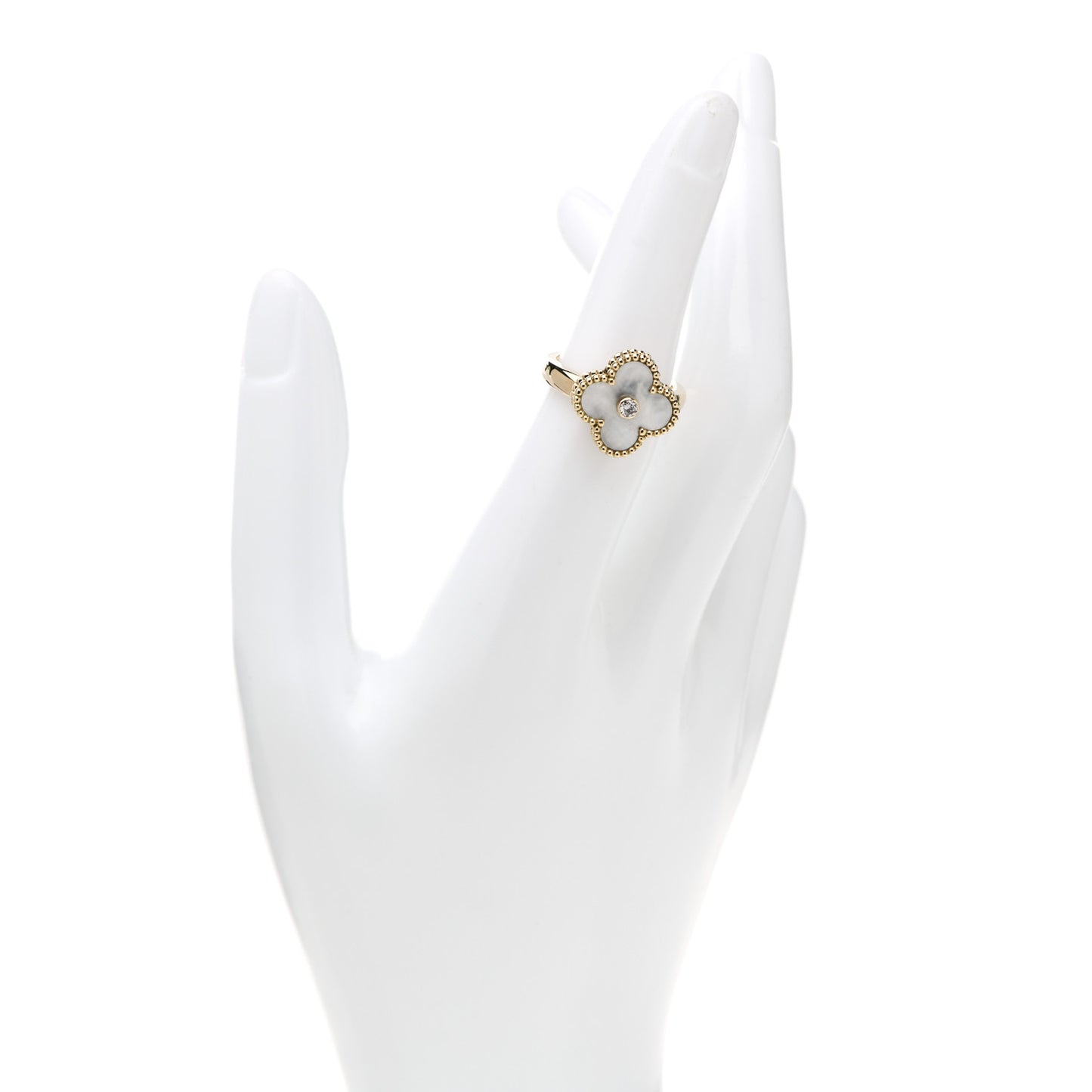 18K Yellow Gold Diamond Mother of Pearl Vintage Alhambra Ring 52 6