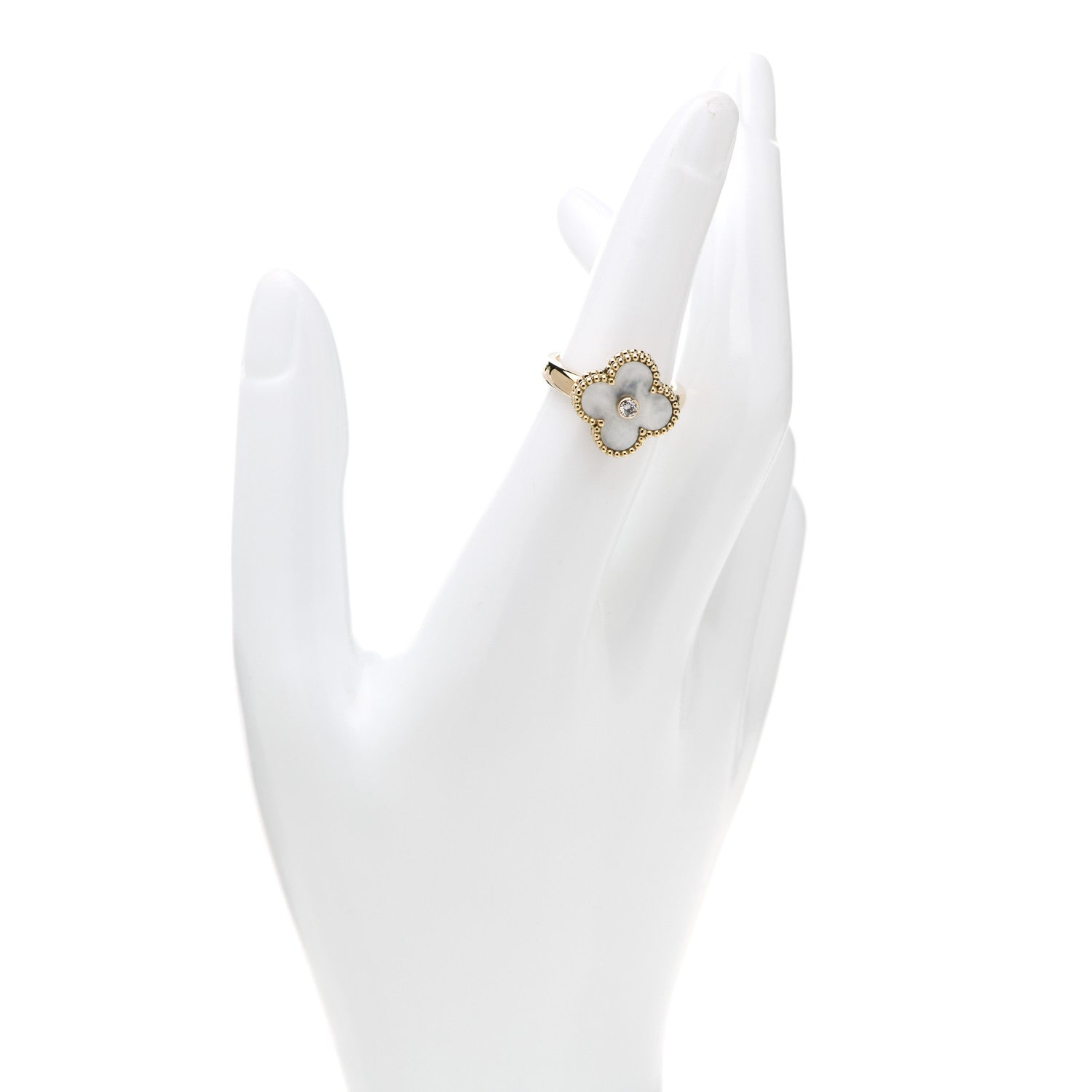 Van Cleef & Arpels 18K Yellow Gold Diamond Mother of Pearl Vintage Alhambra Ring 52 6 2 of 6