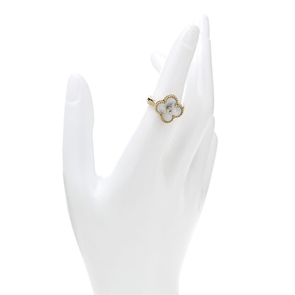 Van Cleef & Arpels 18K Yellow Gold Diamond Mother of Pearl Vintage Alhambra Ring 52 6 2 of 6