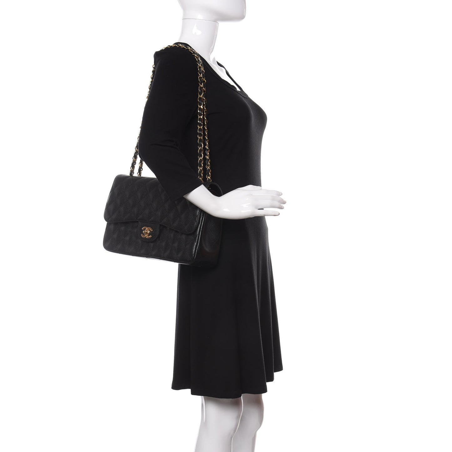 Caviar Quilted Jumbo Double Flap Black
