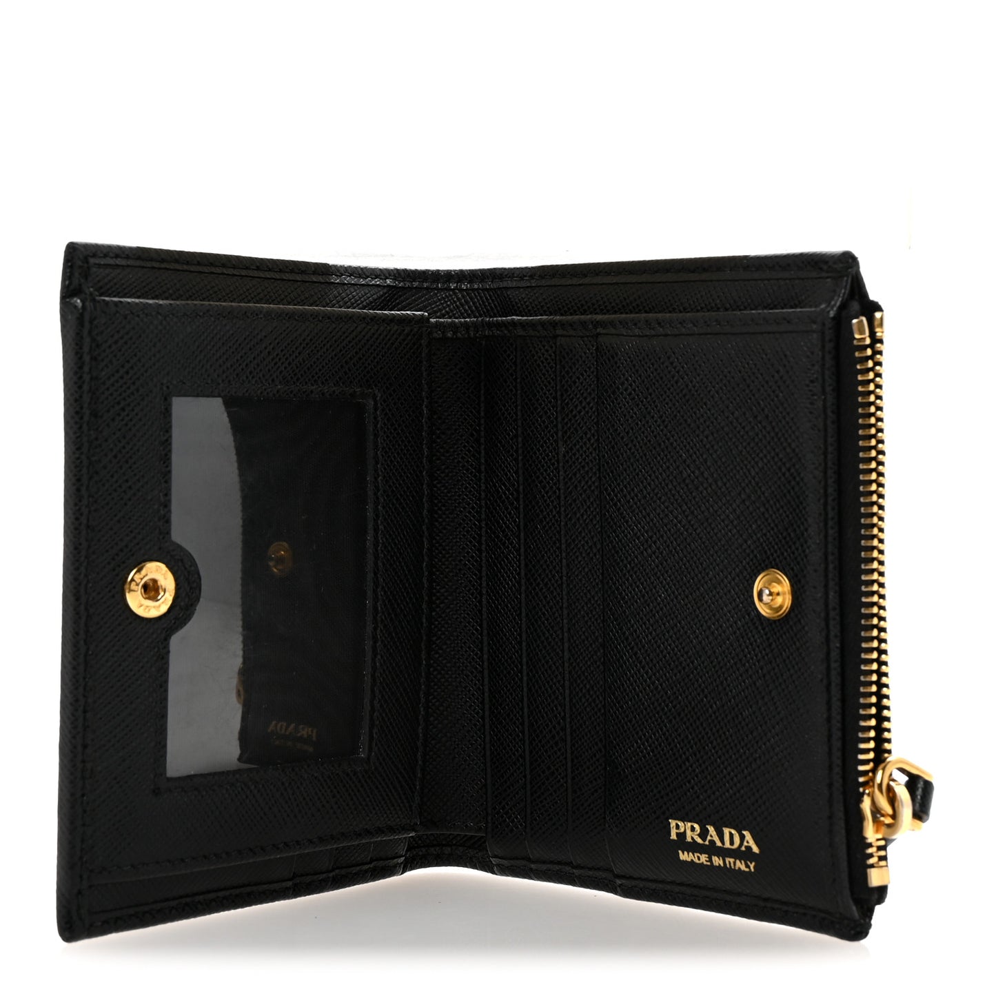 Saffiano Zip Top Compact Wallet Black