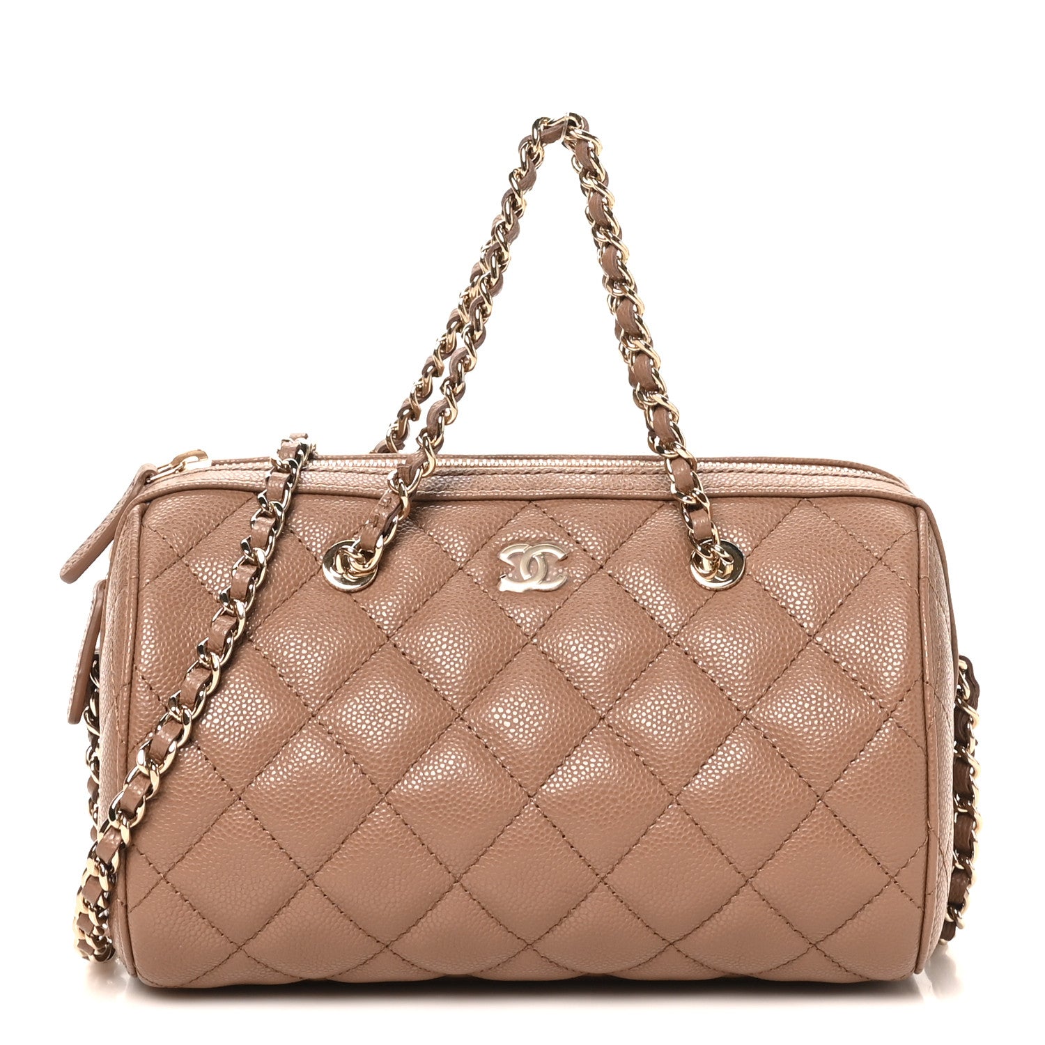 Chanel Caviar Quilted Barrel Clutch With Chain Brown 1 of 10