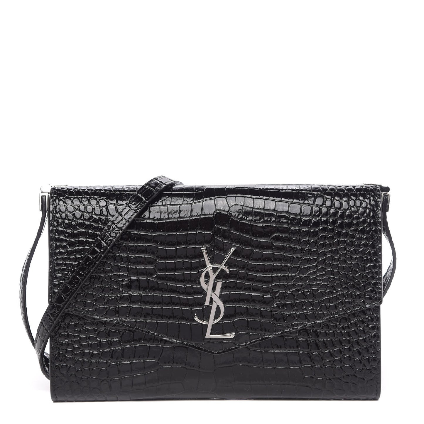 Calfskin Crocodile Embossed Monogram Uptown Crossbody Black