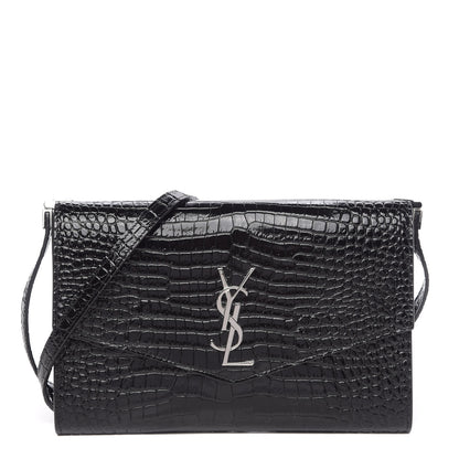 Saint Laurent Calfskin Crocodile Embossed Monogram Uptown Crossbody Black 1 of 9