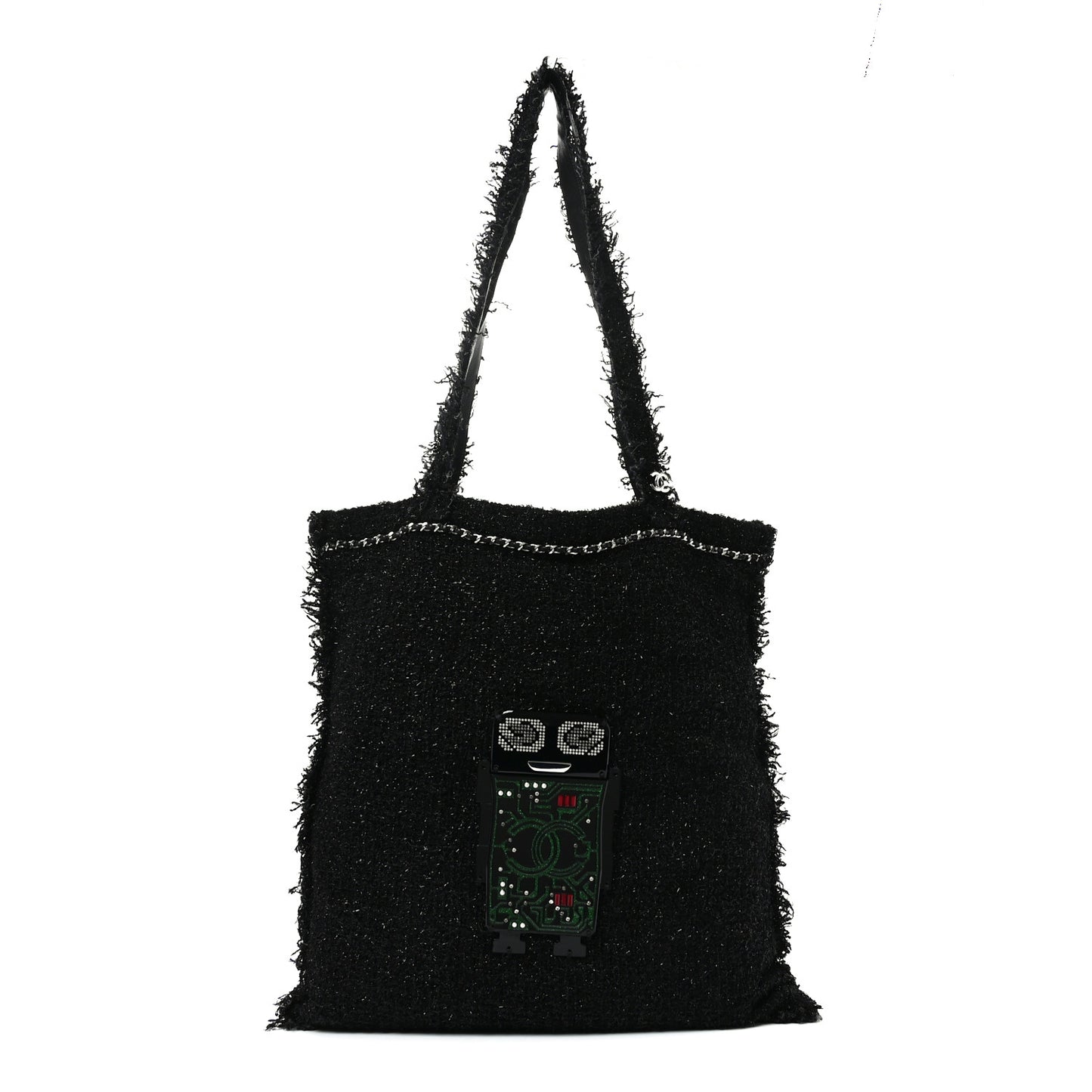 Tweed Resin Strass Large Robot Shopping Bag Black