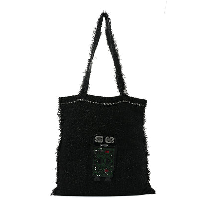 Chanel Tweed Resin Strass Large Robot Shopping Bag Black 1 of 10
