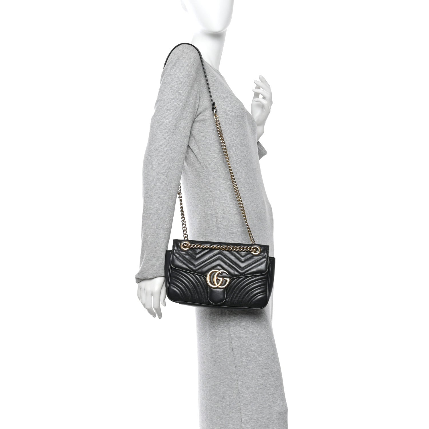 Gucci Calfskin Matelasse Small GG Marmont Shoulder Bag Black 2 of 14