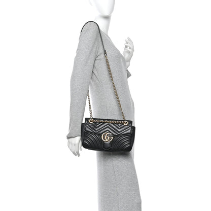 Gucci Calfskin Matelasse Small GG Marmont Shoulder Bag Black 2 of 14