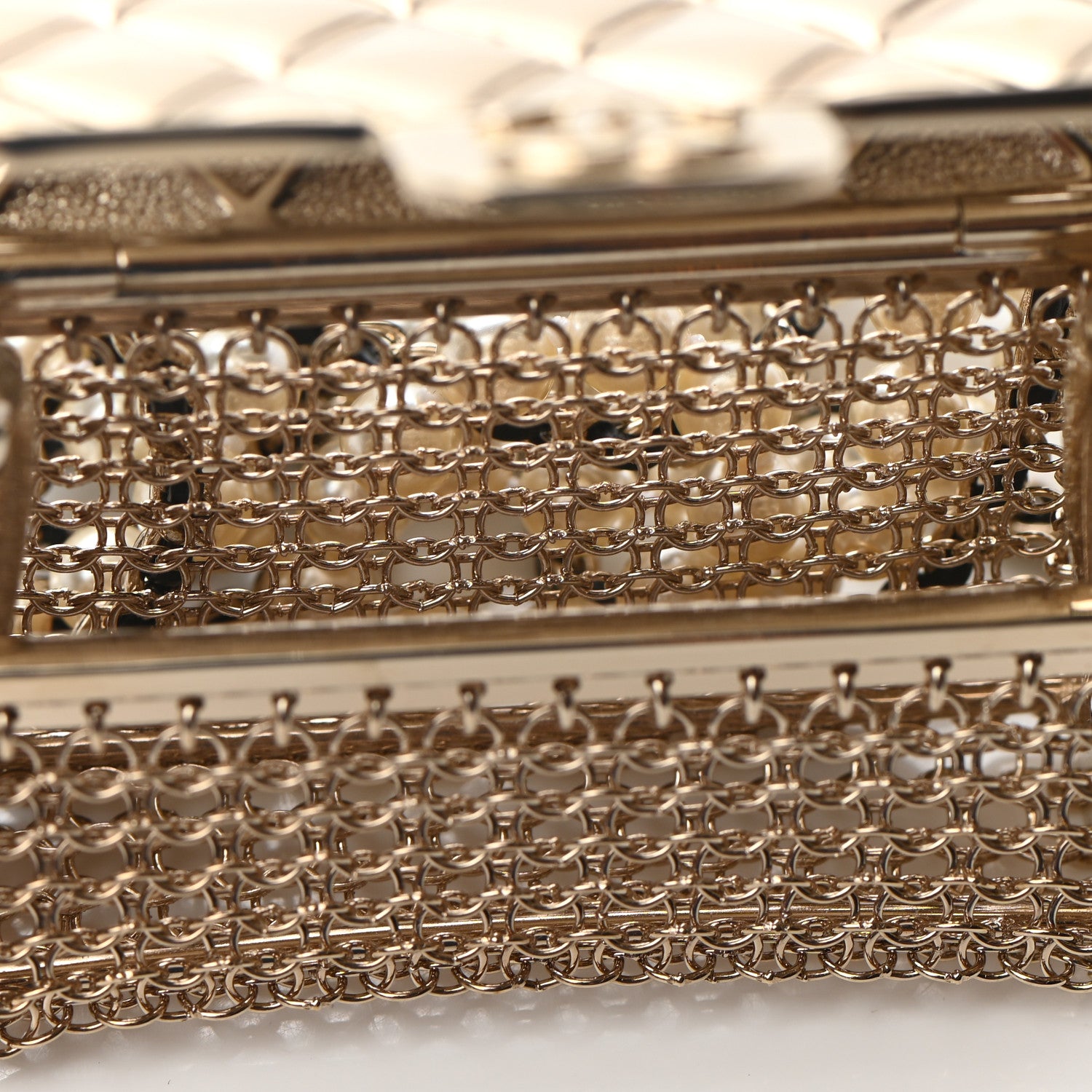 Chanel Metal Lambskin Pearl Chain Flap Bag Long Necklace Gold Black Pearly White 4 of 5