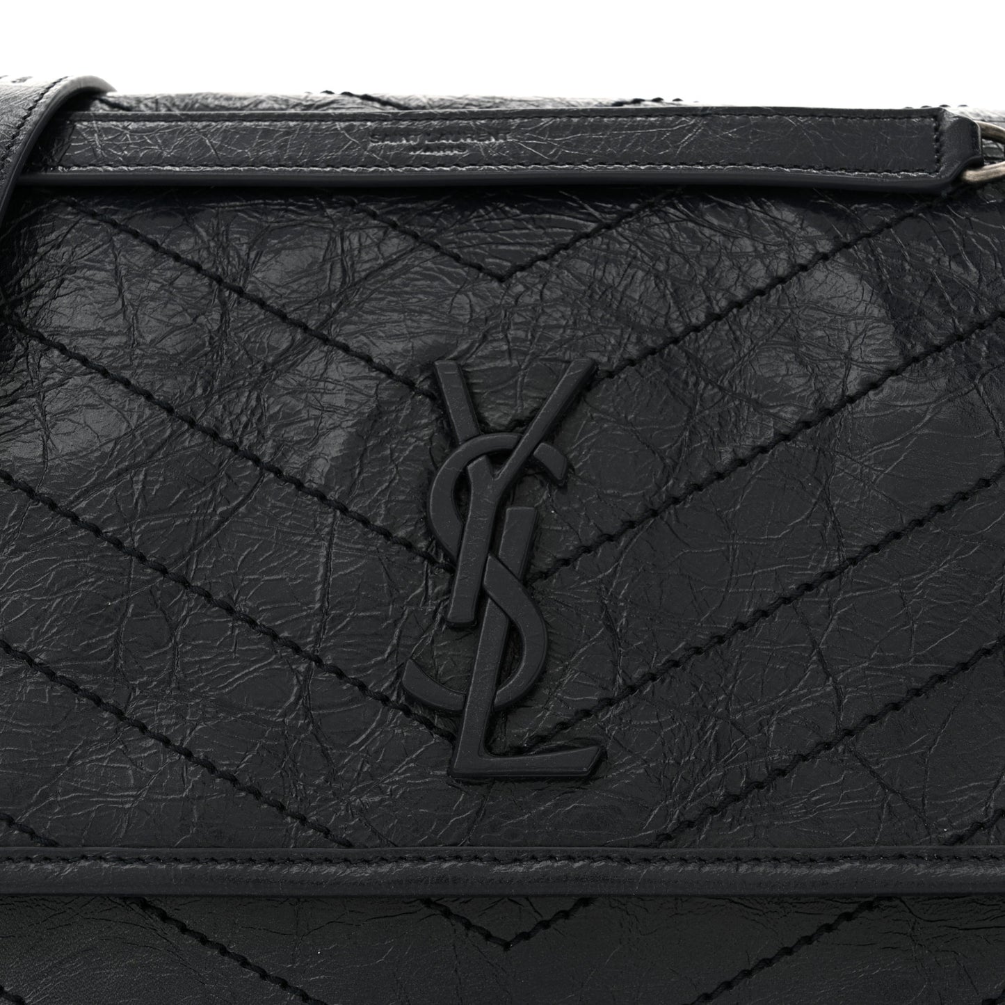 Crinkled Calfskin Matelasse Monogram Medium Niki Chain Satchel Deep Marine