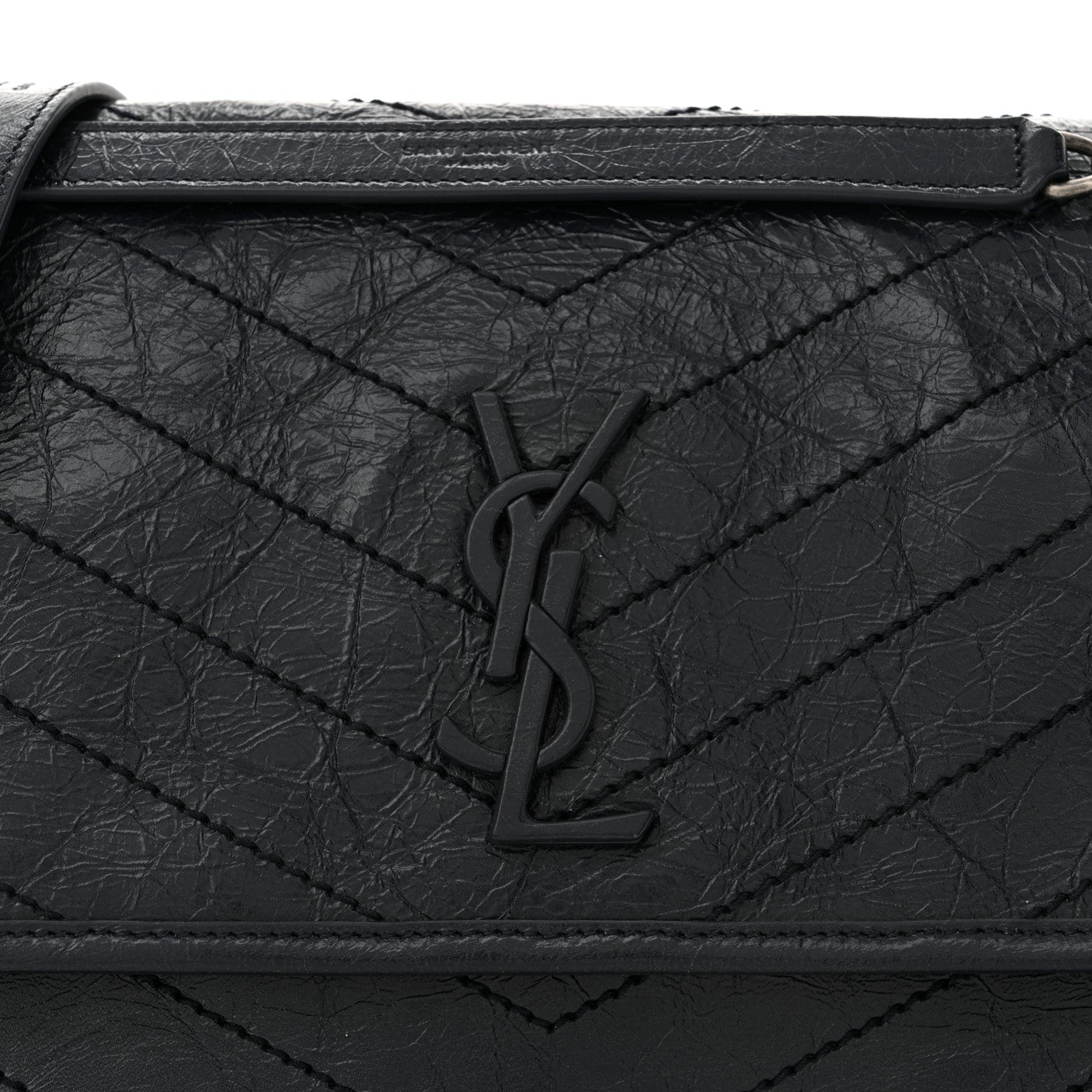 Saint Laurent Crinkled Calfskin Matelasse Monogram Medium Niki Chain Satchel Deep Marine 8 of 10