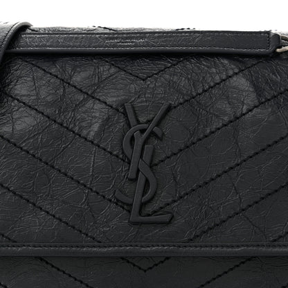 Saint Laurent Crinkled Calfskin Matelasse Monogram Medium Niki Chain Satchel Deep Marine 8 of 10