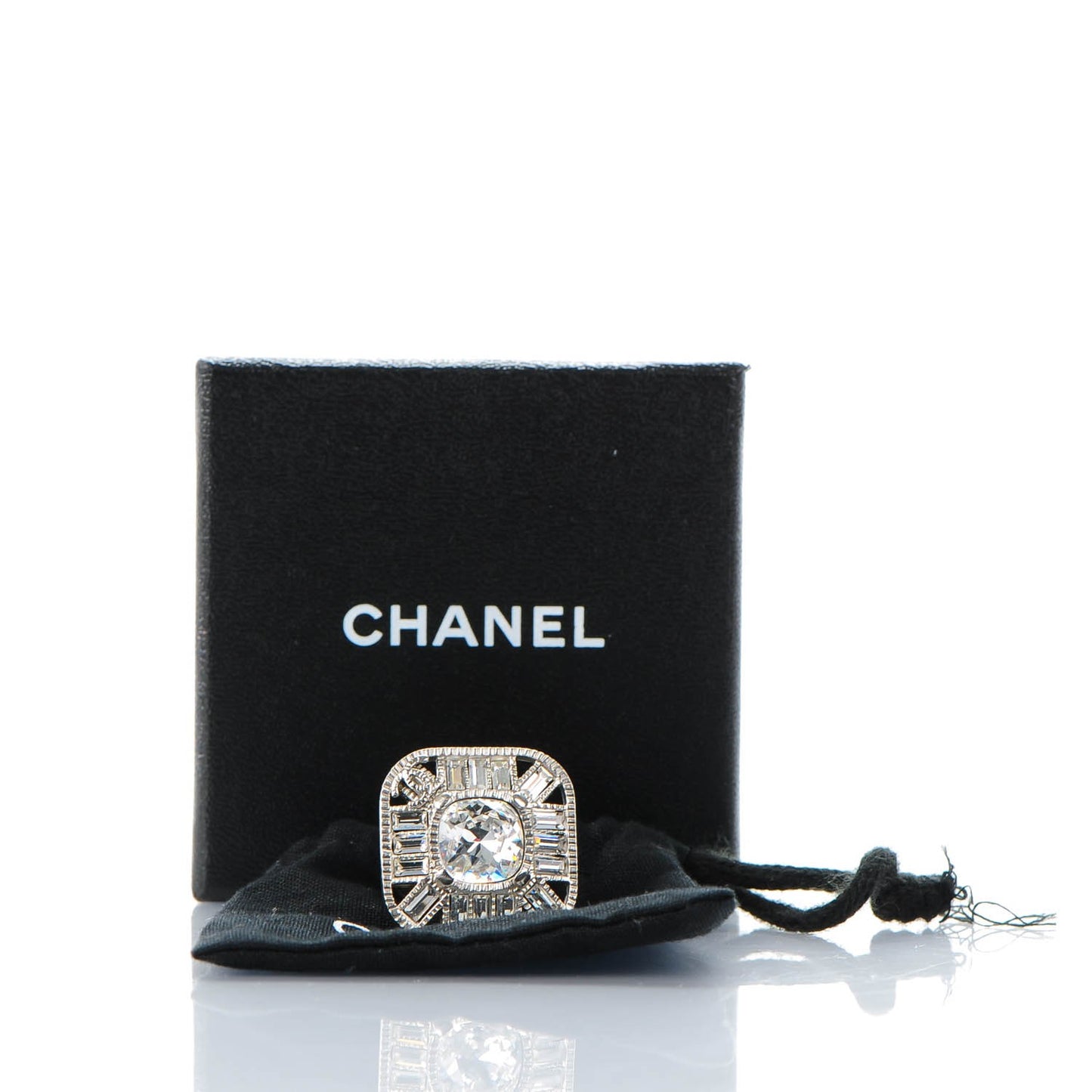 Crystal Baguette CC Ring 6.5 Silver