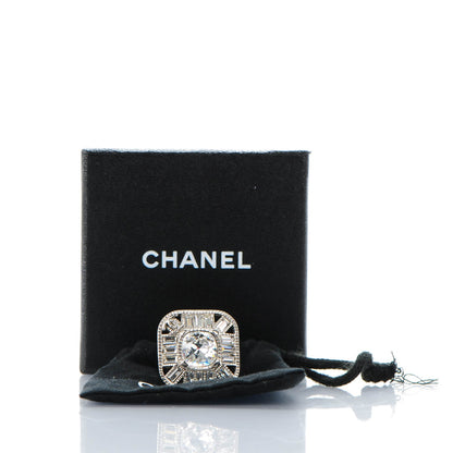 Chanel Crystal Baguette CC Ring 6.5 Silver 3 of 5