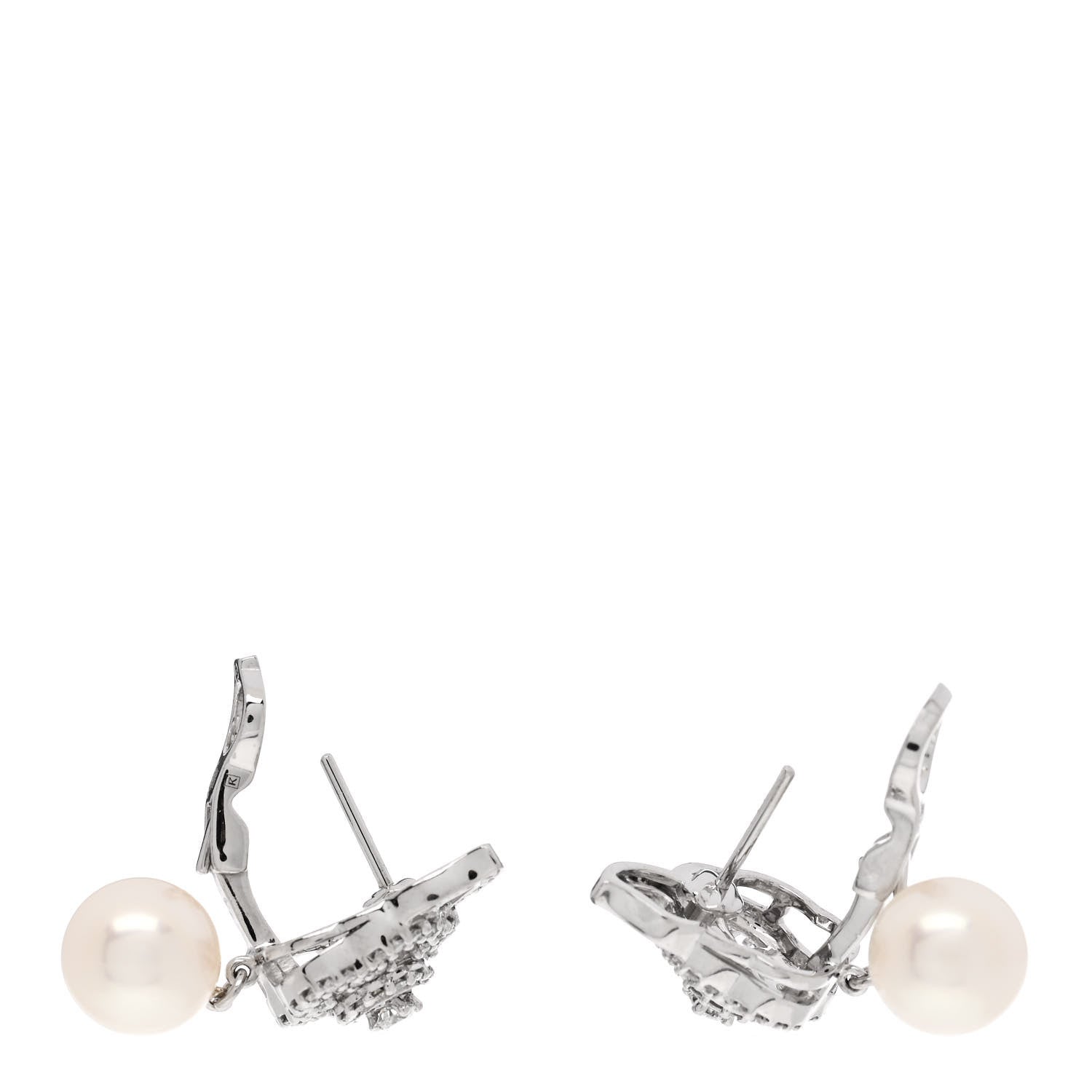 Chanel 18K White Gold Diamond Pearl Camelia Drop Earrings 3 of 4