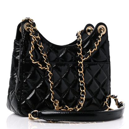 Chanel Shiny Crumpled Calfskin Quilted Small Wavy CC Hobo Black 3 of 10