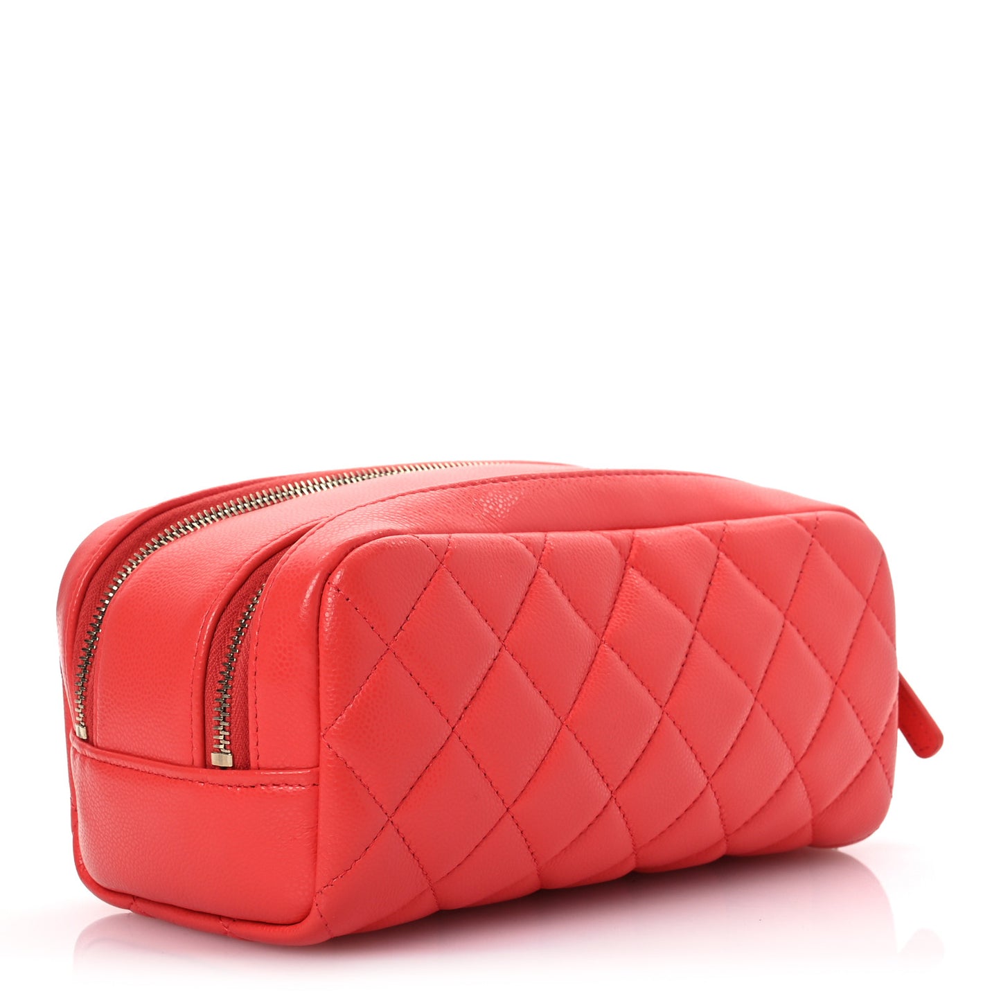 Caviar Quilted Double Zip Pouch Cosmetic Case Coral